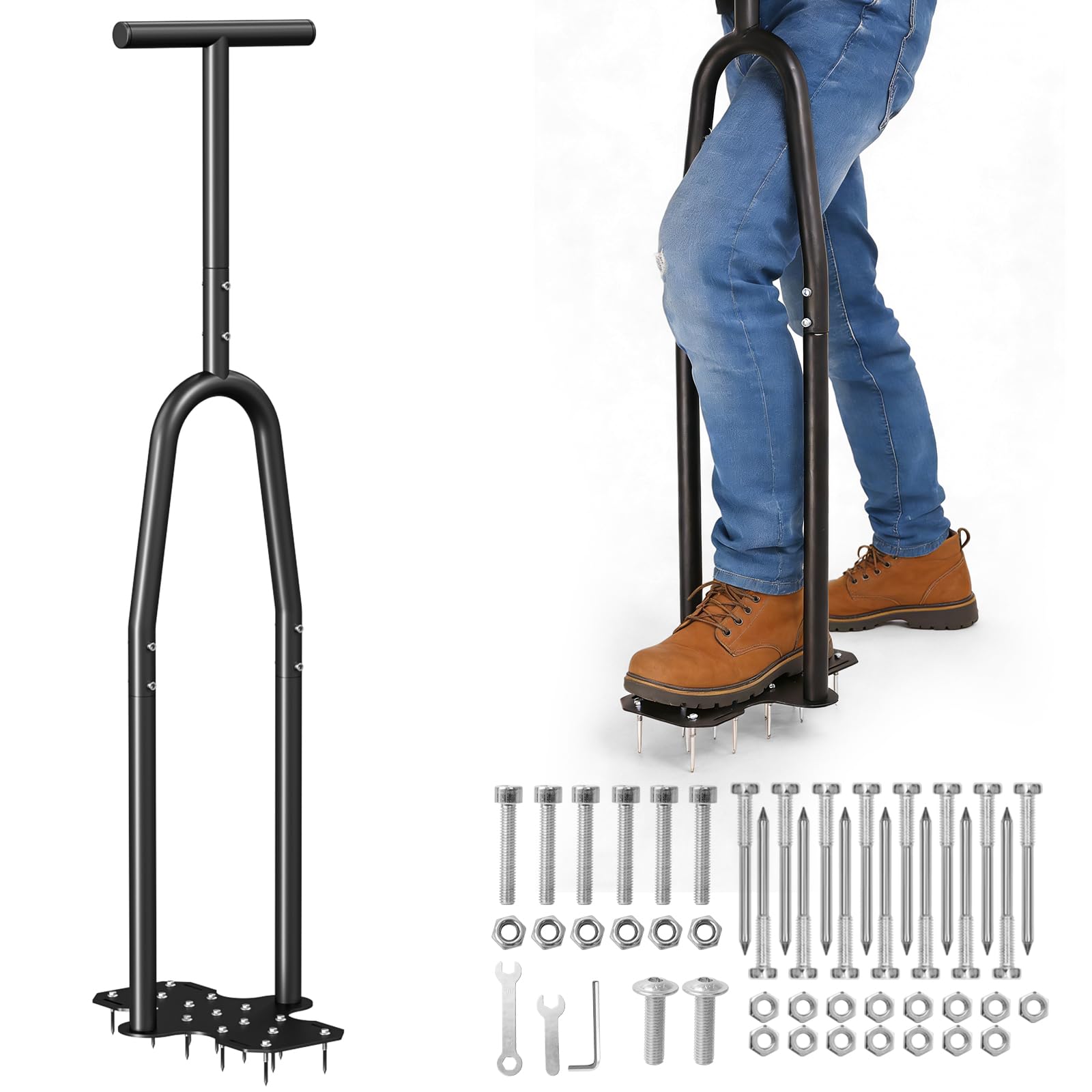 eWonLife lawn aerator step-through design enabling ergonomic leg-powered aeration
