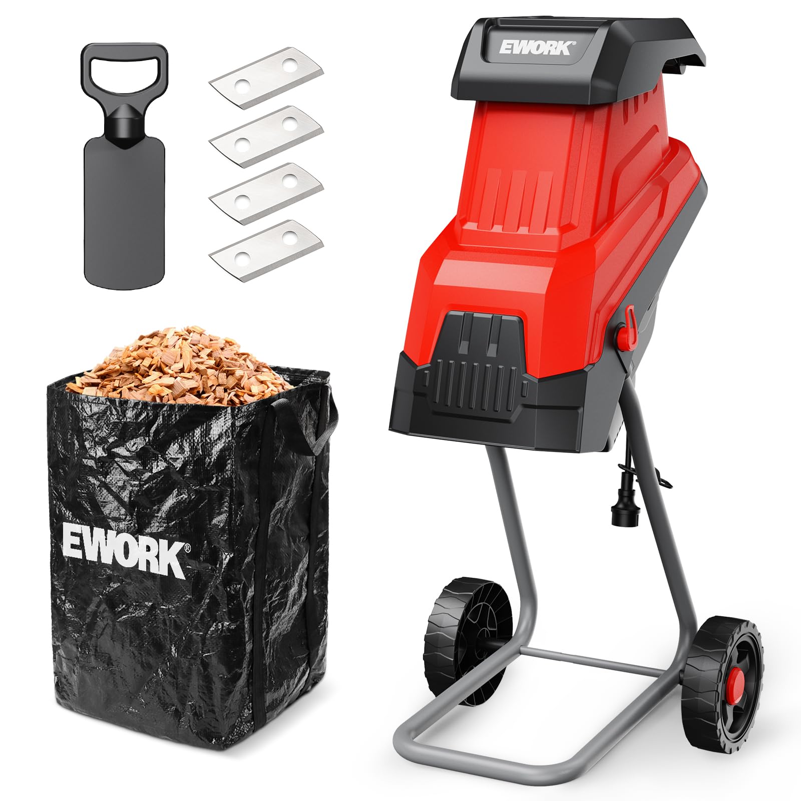 EWORK wood chipper top view showing compact power for yard cleanup