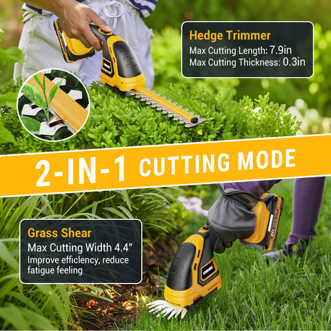 EWORK 2-in-1 tool switching between hedge trimmer and grass shear with ease