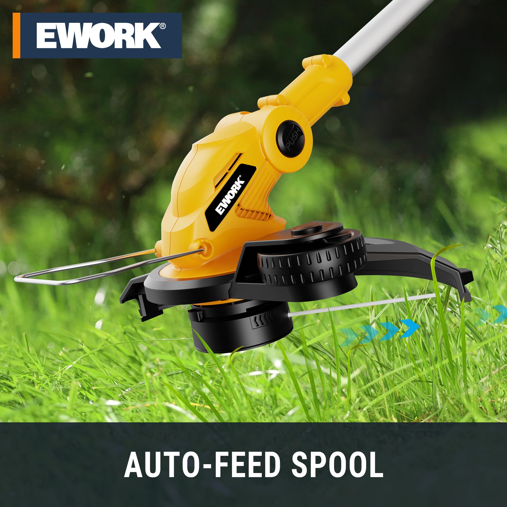 EWORK 20V 12in trimmer in 2-in-1 mode for trimming and edging.