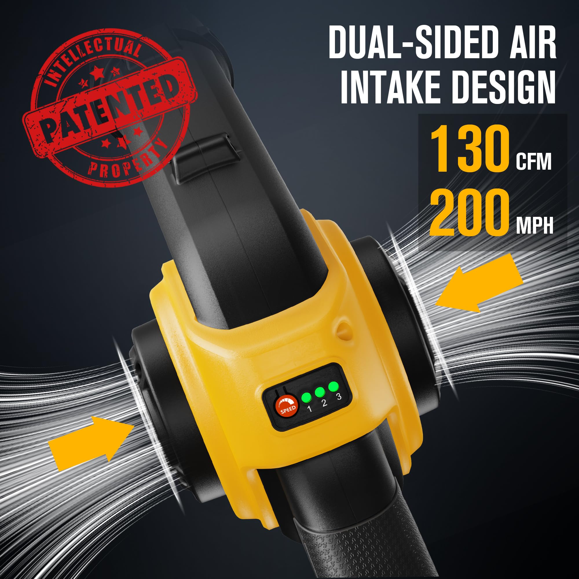 EWORK 20V blower delivers 130 CFM for quick debris removal in tight spots.