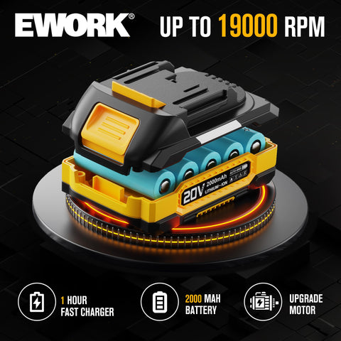 EWORK blower with three tubes and extension for versatile angles and reach.