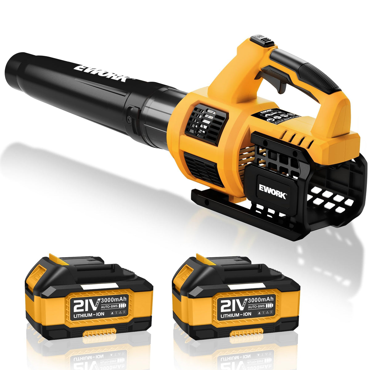 EWORK leaf blower with battery pack for quick, cordless yard cleanup.
