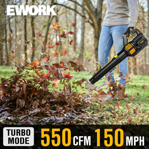 EWORK leaf blower ergonomic handle, side view for comfortable extended use