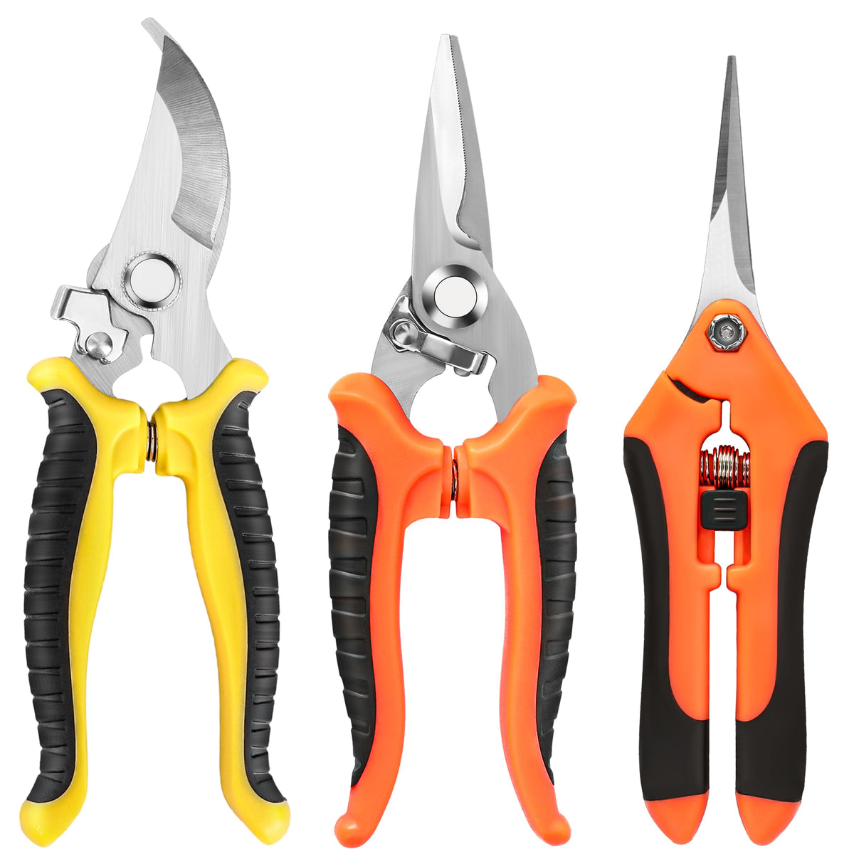EWPJDK 3-pack pruning shears close-up blades showing stainless steel precision for clean cuts