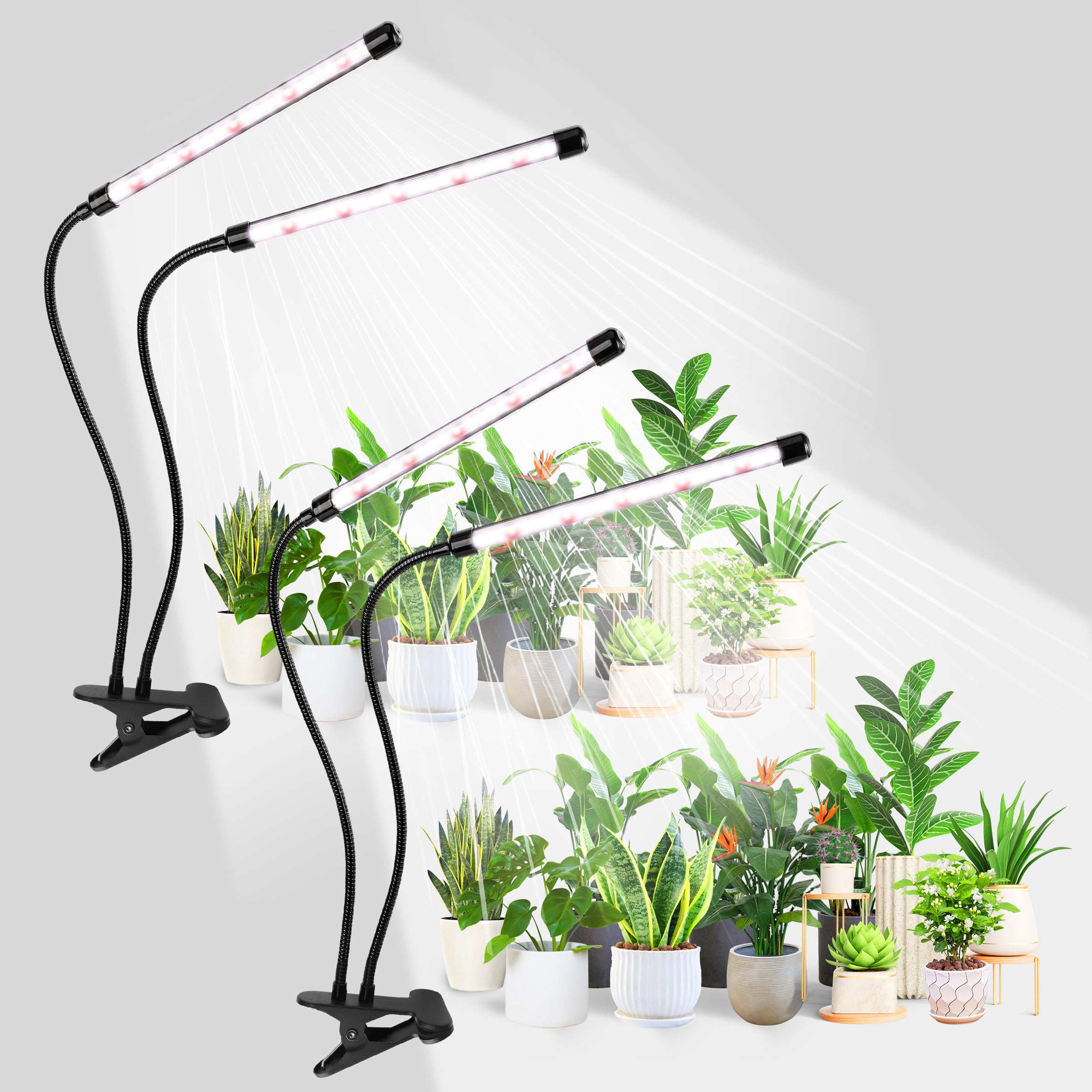 EWPJDK grow light clip-front view with daylight-like 6500K illumination for seedlings