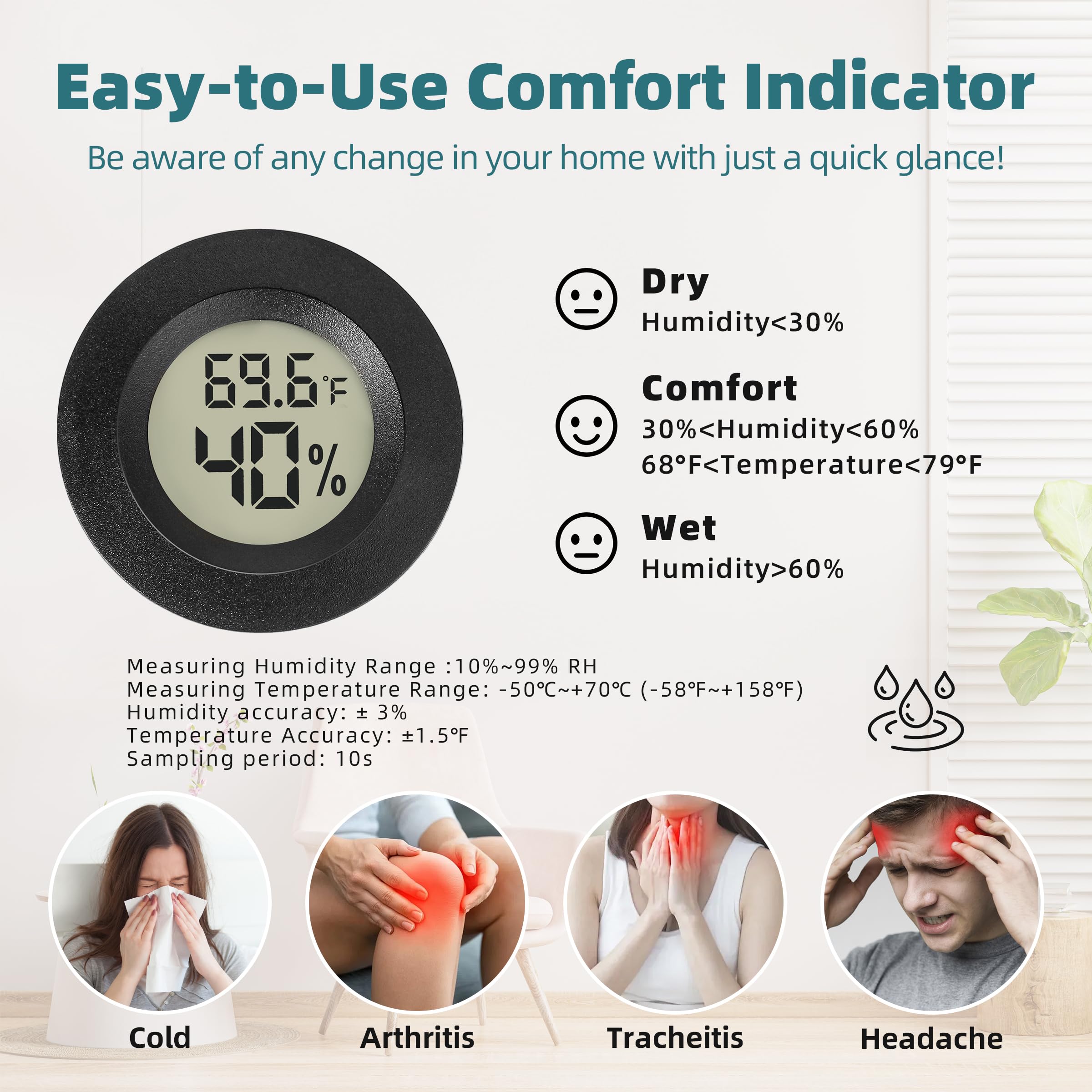 EWPJDK mini hygrometer with probe for accurate humidity readings in greenhouses and cellars.