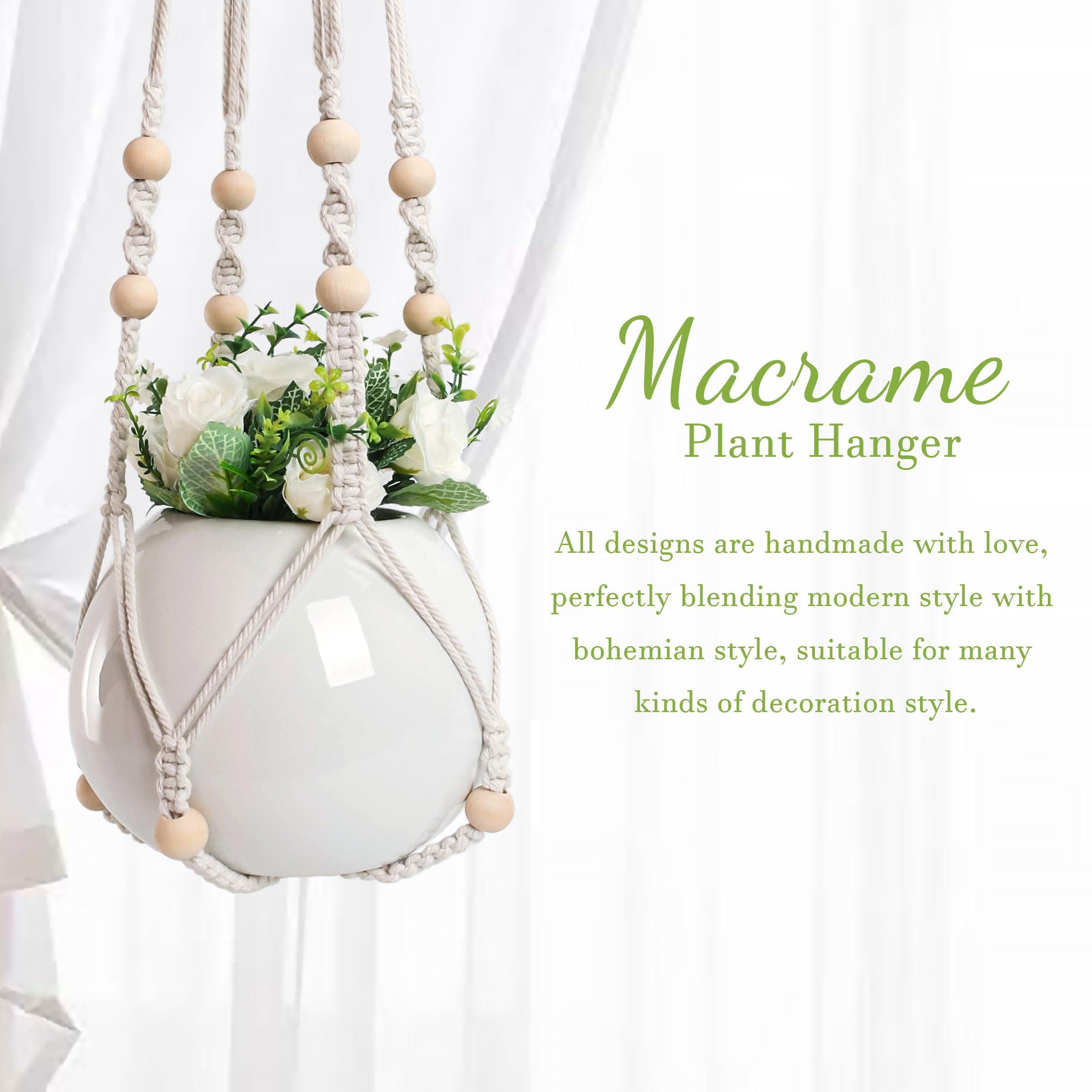 EWPJDK wood bead detail macrame adds decorative texture to indoor plant setups