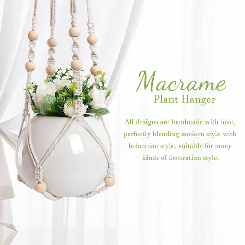 EWPJDK wood bead detail macrame adds decorative texture to indoor plant setups