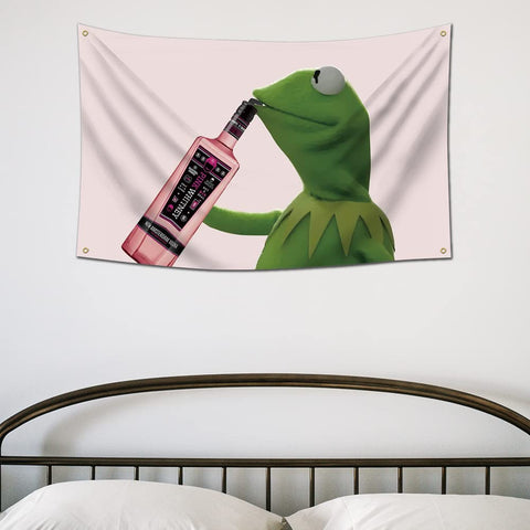 EWRITN Kermit Pink flag in dorm room enhances casual party decor.
