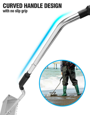 Exact Design rake shows 16-inch-wide basket for catching more fleas.
