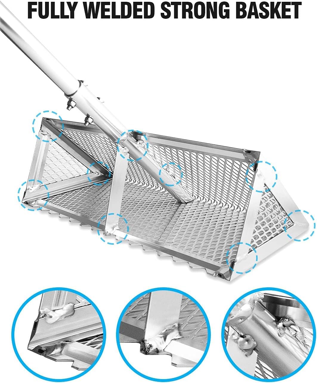 Exact Design Sand Flea Rake curved handle design reduces fatigue.