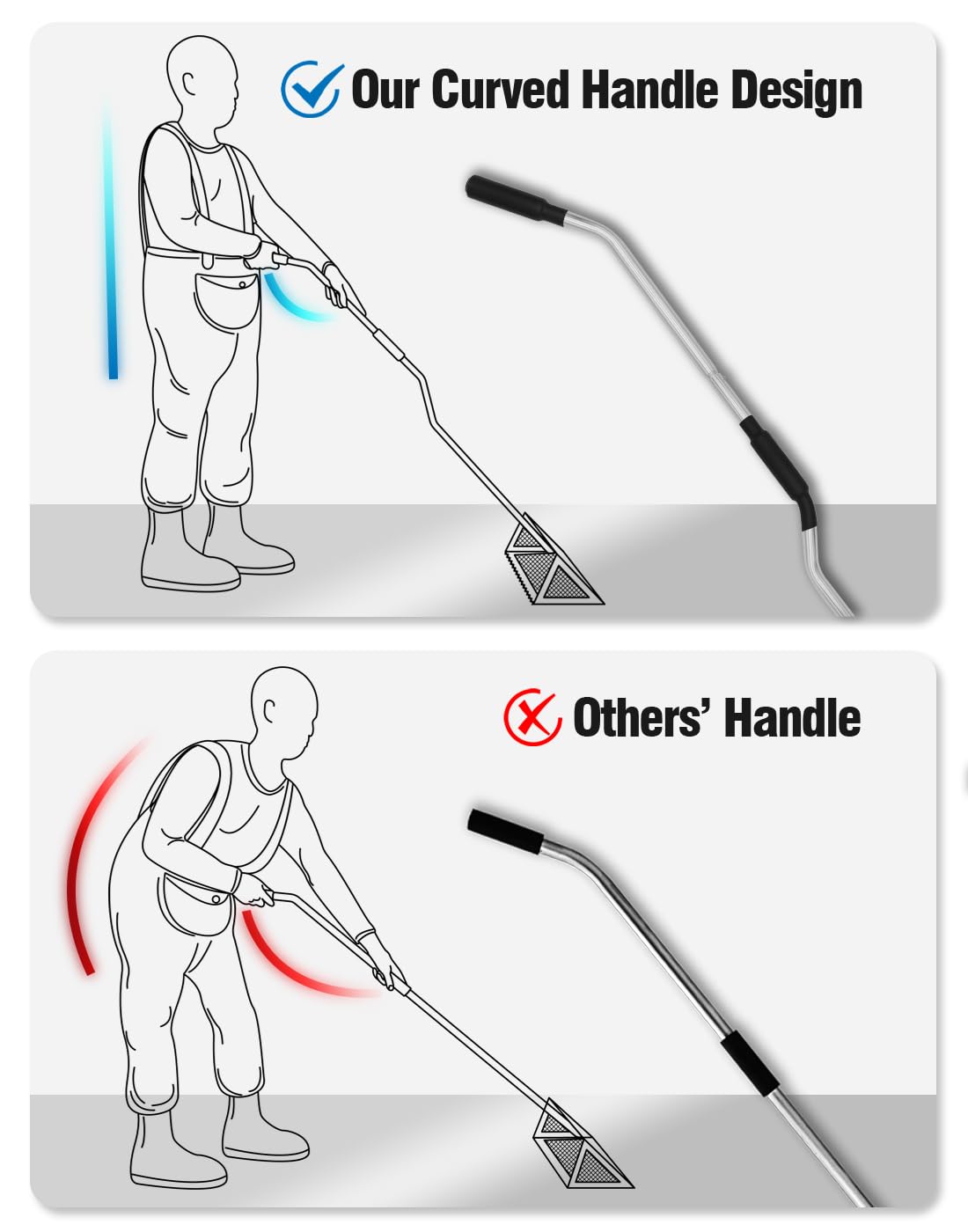 Exact Design Sand Flea Rake three-piece handle for strong assembly.