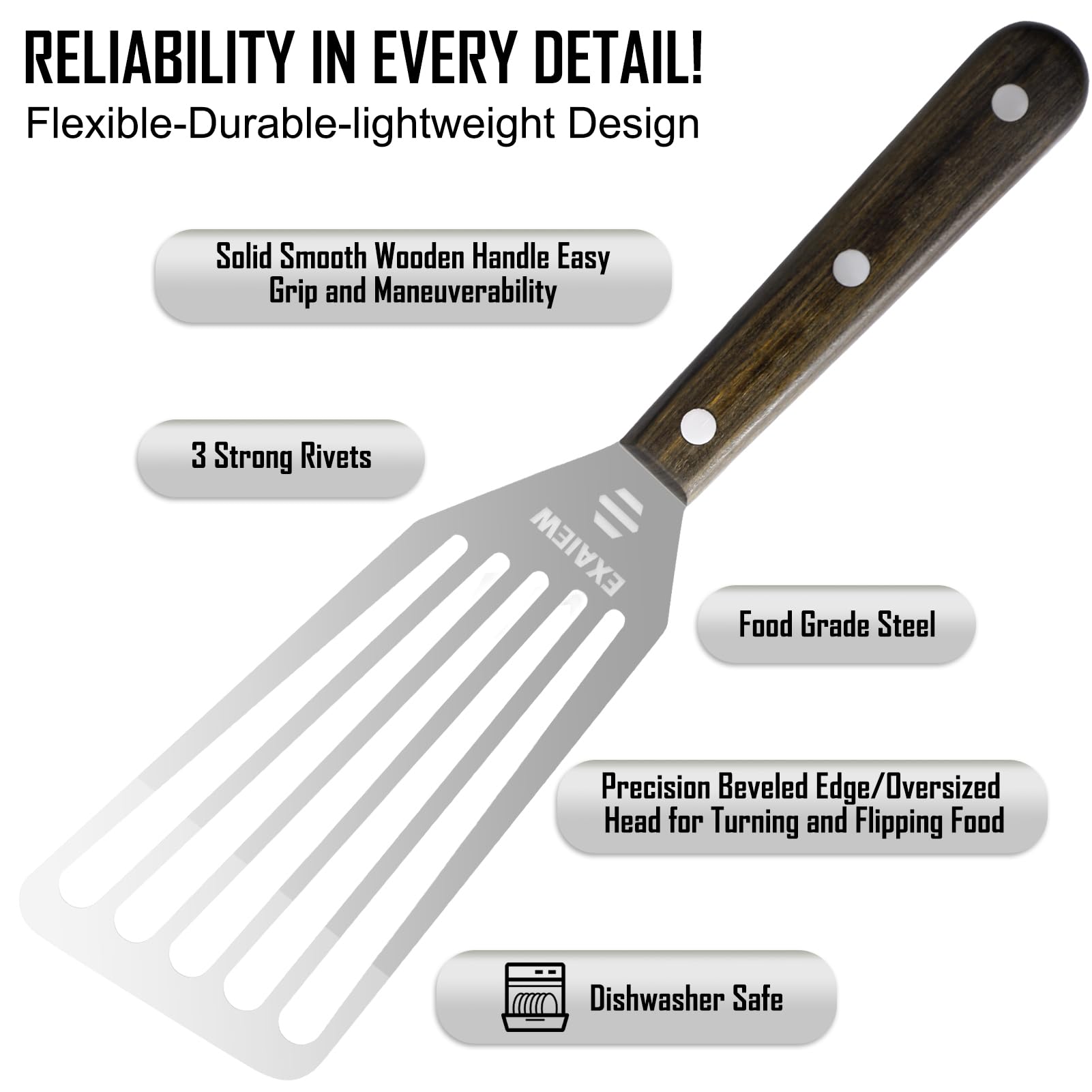 EXAIEW dishwasher-safe spatula, easy cleaning after cooking.