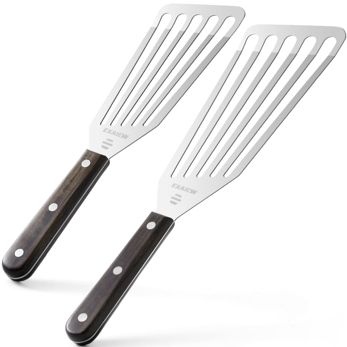 EXAIEW fish spatula set, large size, flexible blade ideal for burgers and pancakes.