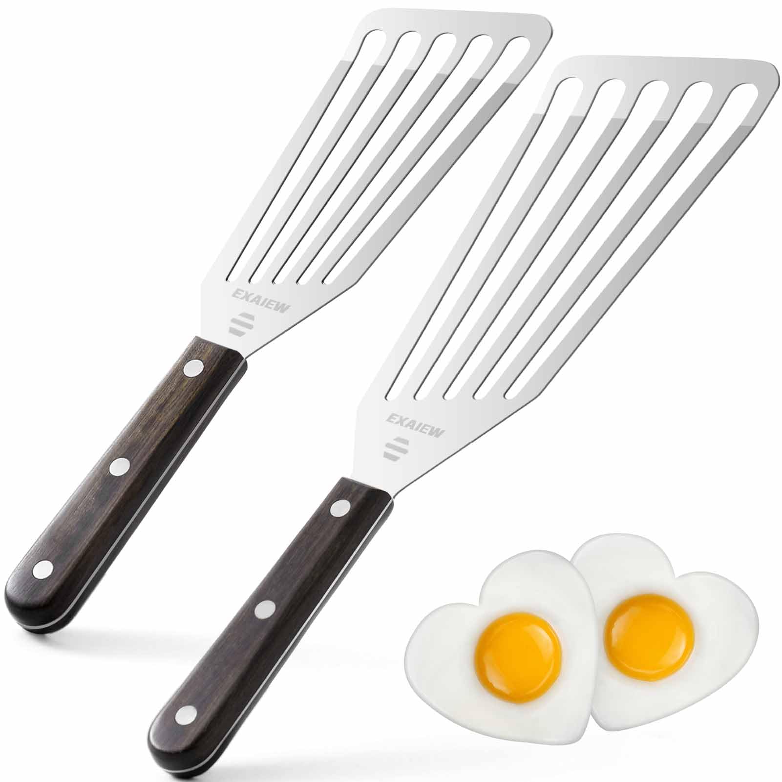 EXAIEW large stainless steel fish spatula with flexible blade for effortless flipping on grills.