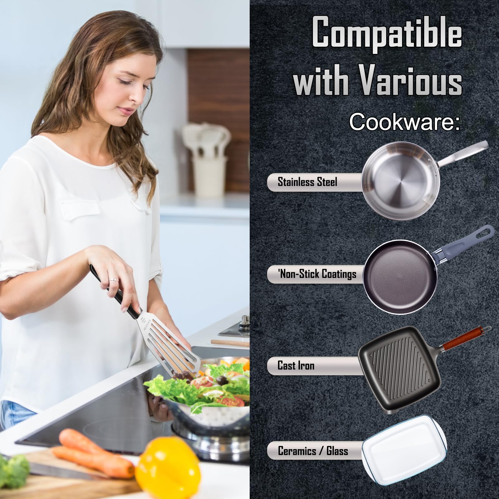 EXAIEW pancake eggs spatula in use, flexible edge for delicate turning.