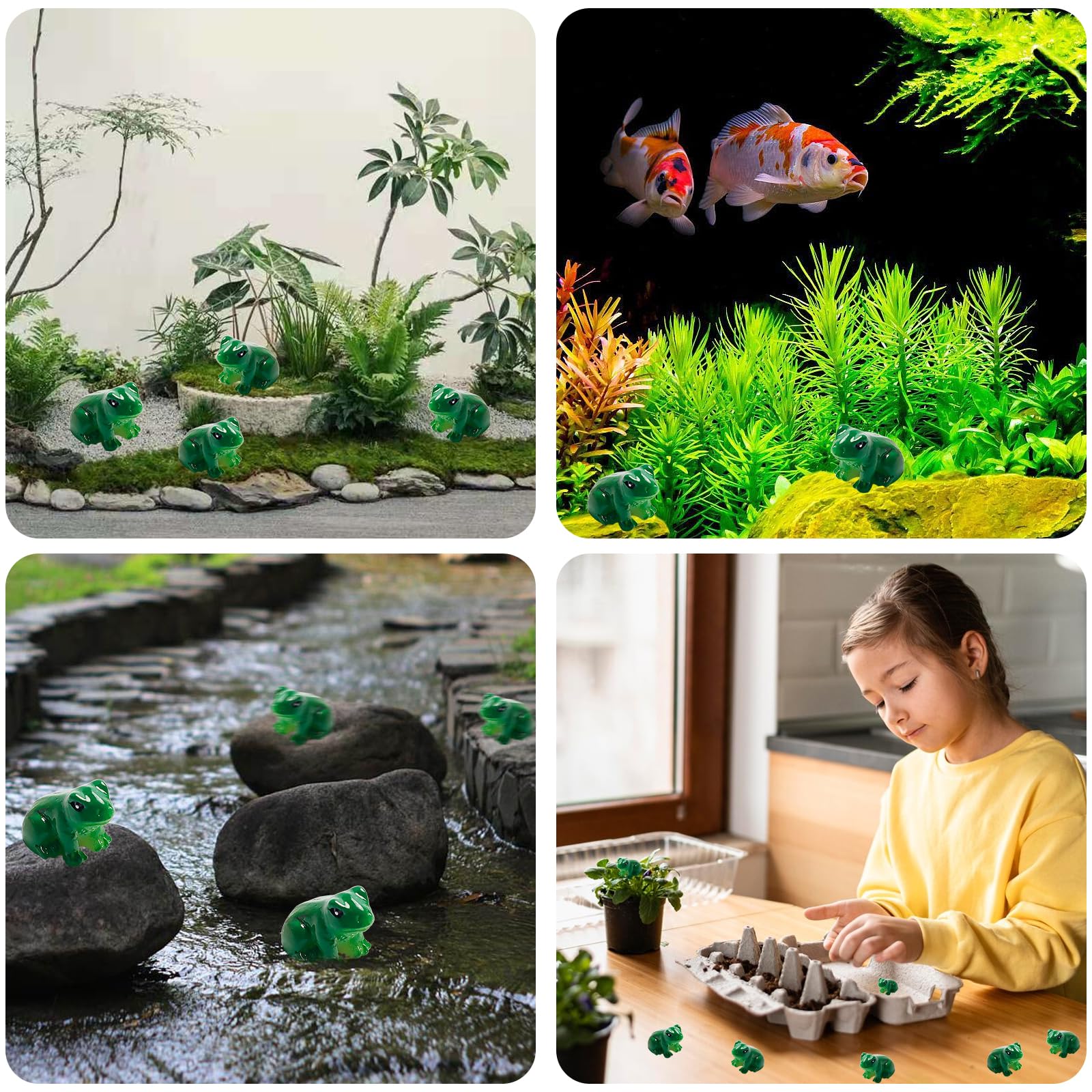 Vibrant green Exasinine frog miniatures for home decor and display.