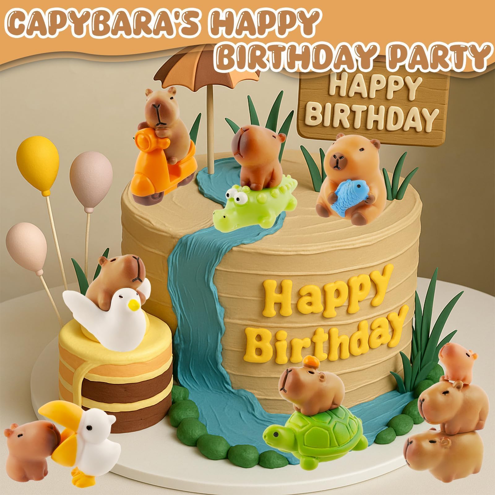 Exasinine capybara cake toppers add cute charm to celebrations.