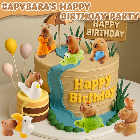 Exasinine capybara cake toppers add cute charm to celebrations.