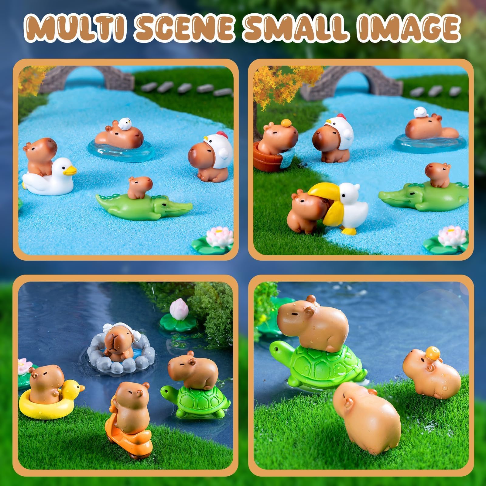 Exasinine lotus flowers and capybaras enhance moss landscapes.