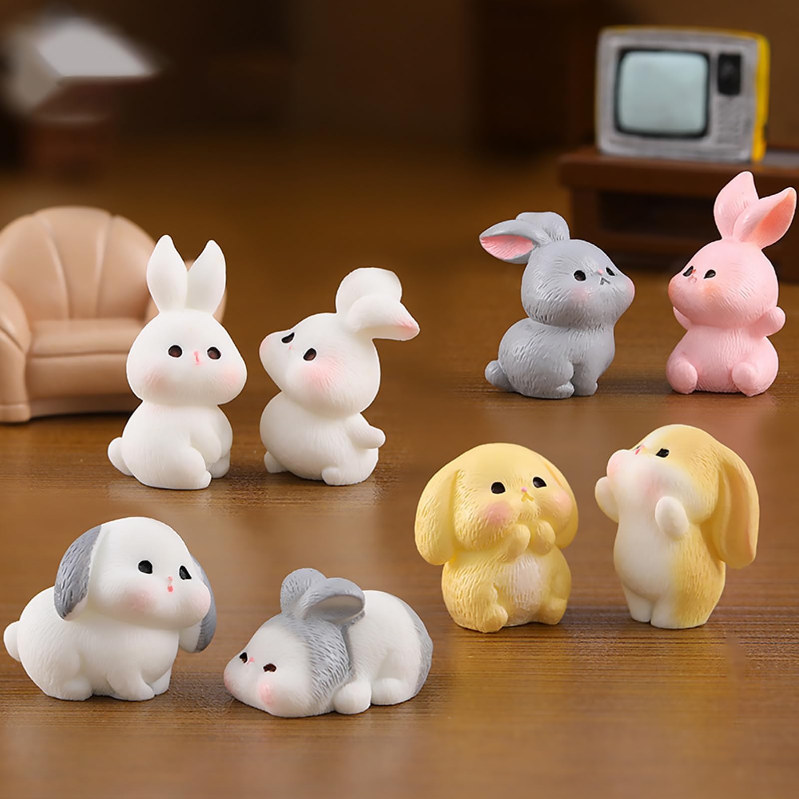 Exasinine fairy garden rabbit ornament suits moss landscapes and terrariums.