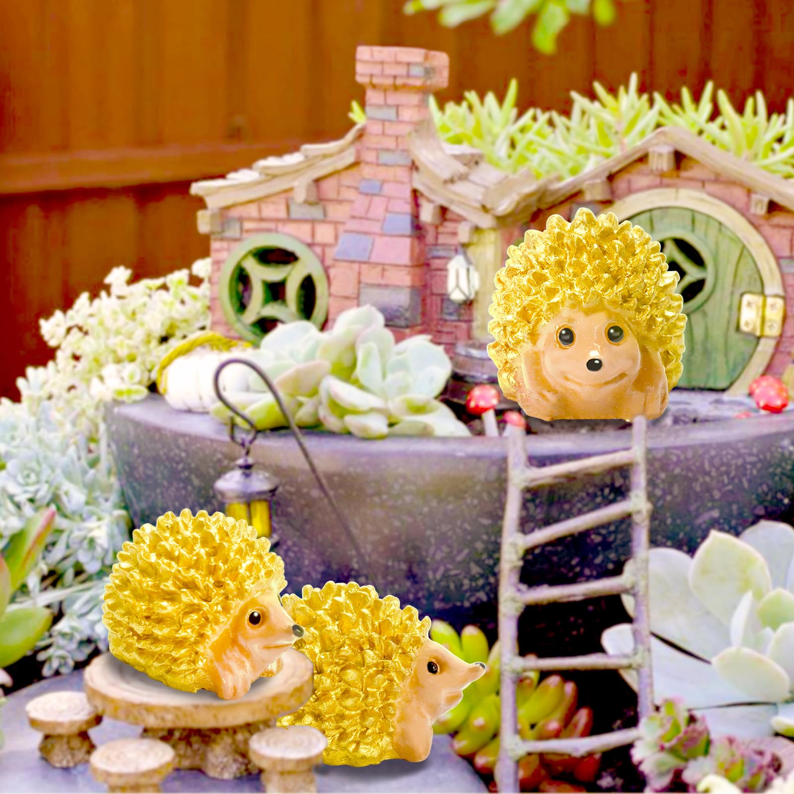 Exasinine golden hedgehog miniature detail brightens shelves