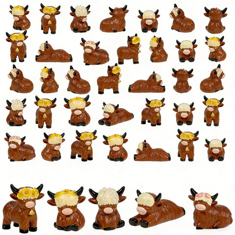 Exasinine Highland cow figurine pose 1 for farmhouse decor and desk display