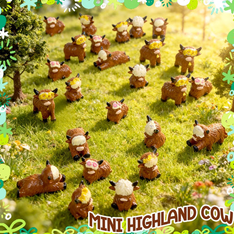 Exasinine Highland cow figurine pose 4 brightens garden minis and indoor shelves