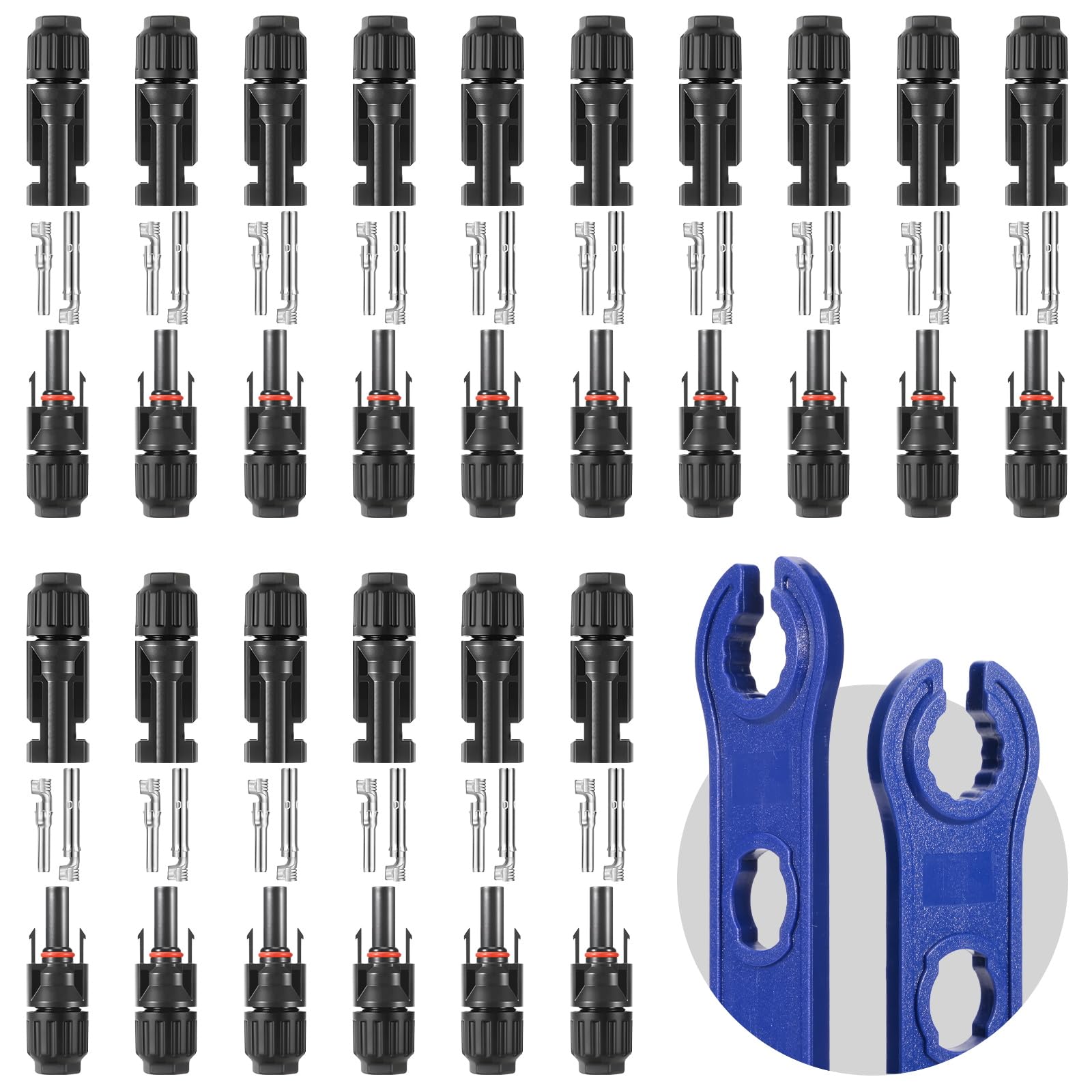 EXBKAMY MC4 connectors kit with 16 male and 16 female ends for reliable solar power connections