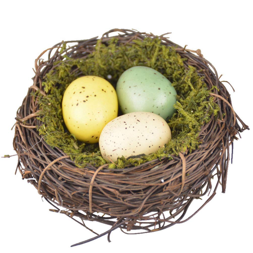 EXCEART rattan birds nest with eggs for charming garden decor.