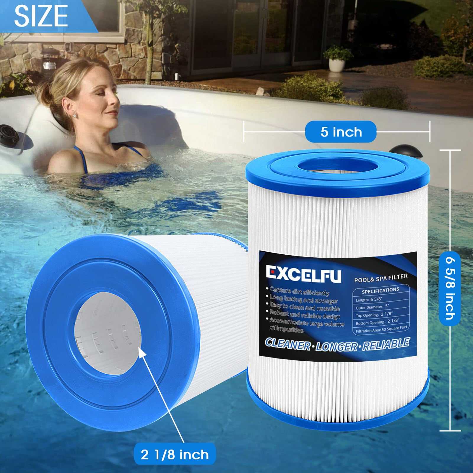 EXCELFU APCC7062 spa filter with chemical-resistant end caps for durability.
