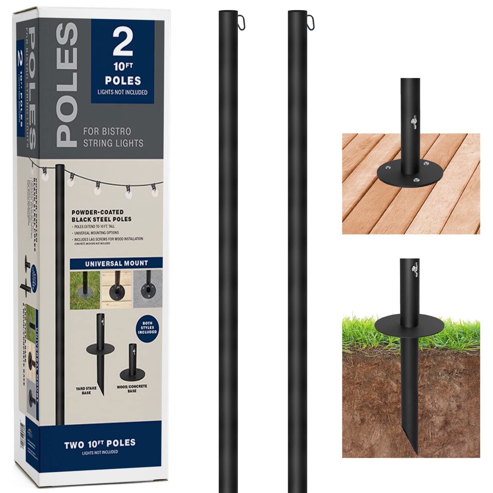 Excello Bistro Pole extend 10ft for dramatic outdoor lighting and easy setup.