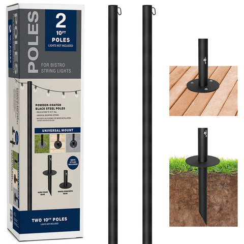 Excello Bistro Pole extend 10ft for dramatic outdoor lighting and easy setup.