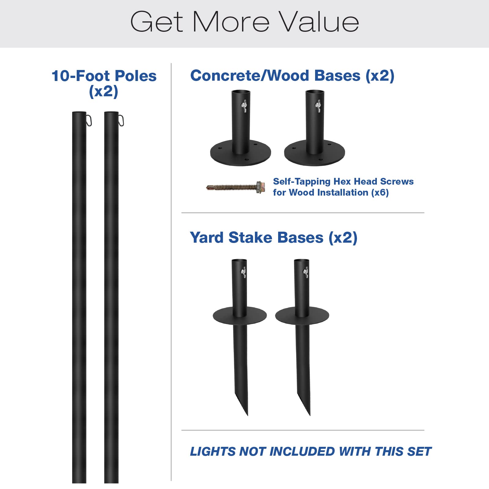Excello Bistro Pole includes secure light clips to hang string lights.