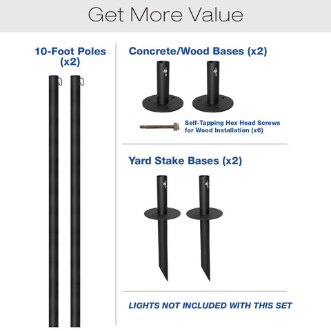 Excello Bistro Pole includes secure light clips to hang string lights.