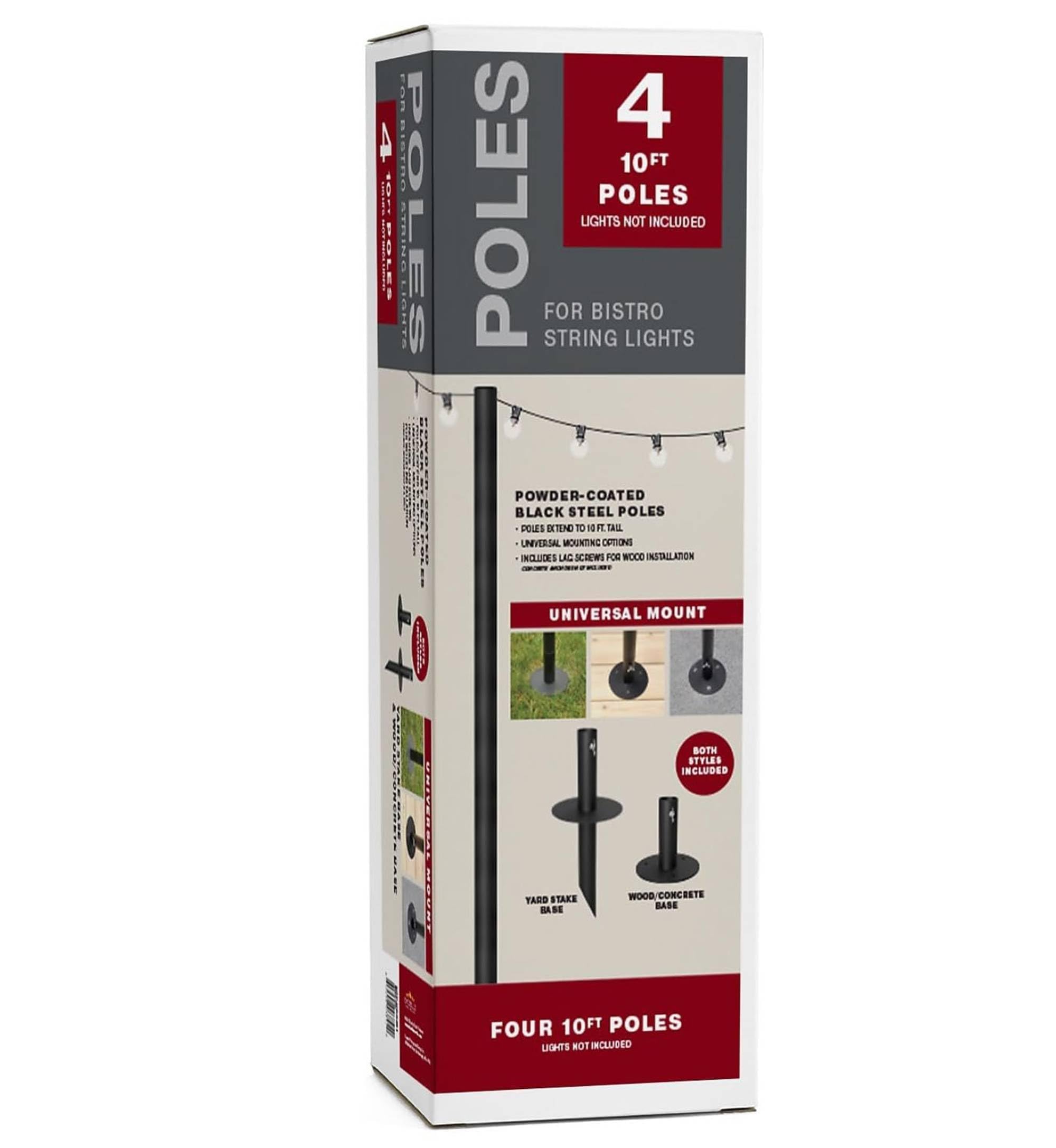 EXCELLO Bistro Poles extended to 10ft for elevated outdoor lighting.
