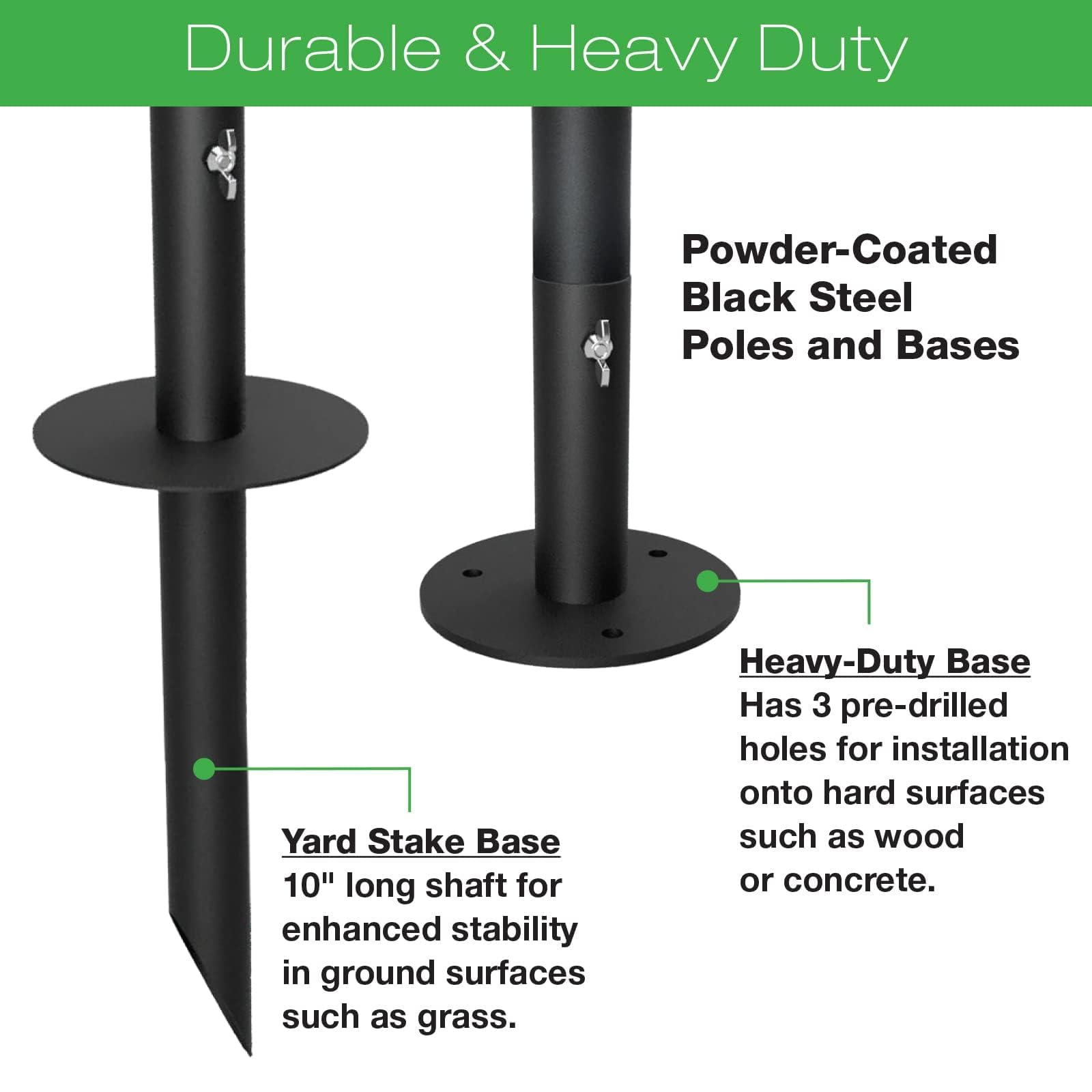 EXCELLO Bistro Poles yard stake base for grass or dirt installation.
