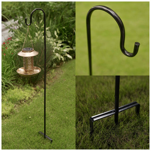 EXCMARK shepherd hook bird feeder hanger keeps feeding stations accessible.