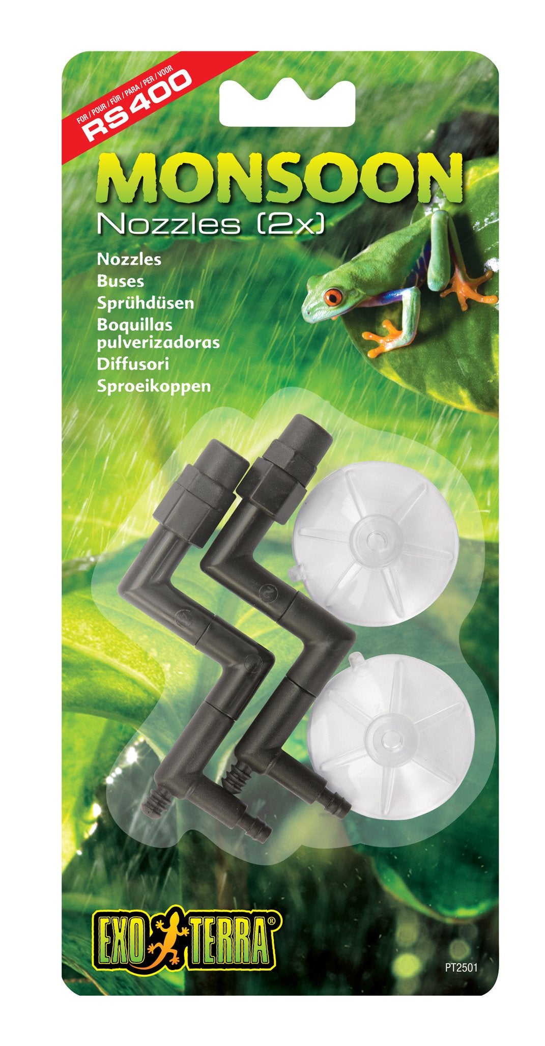 Exo Terra nozzle replacement for Monsoon RS400, front view, restores precise rainfall spray.