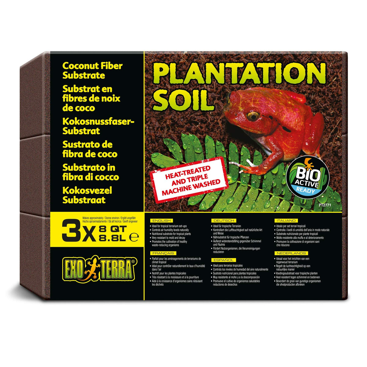 Exo Terra Plantation Soil 3-pack packaging for tropical terrariums.