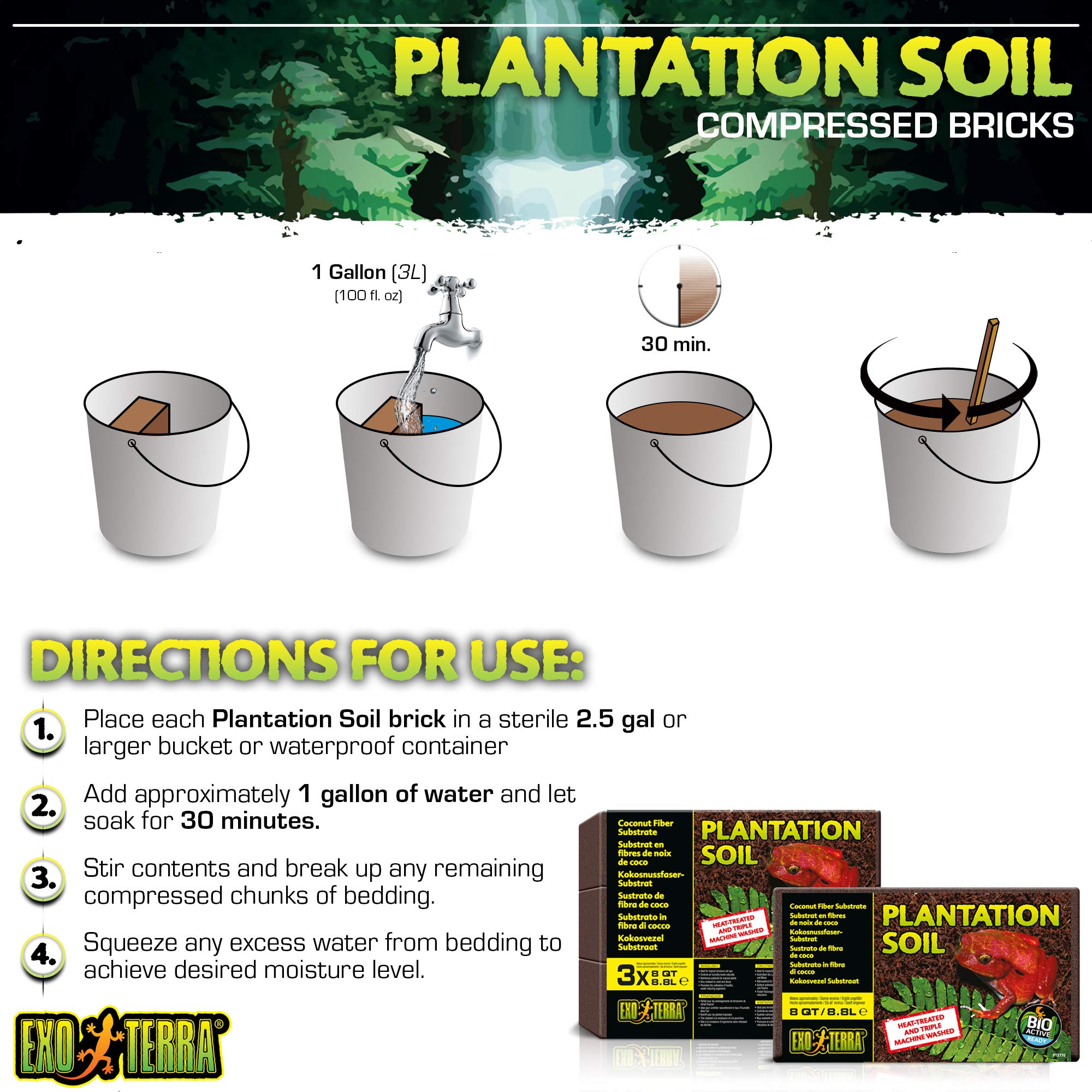 Exo Terra Plantation Soil supports live plant growth in terrarium.
