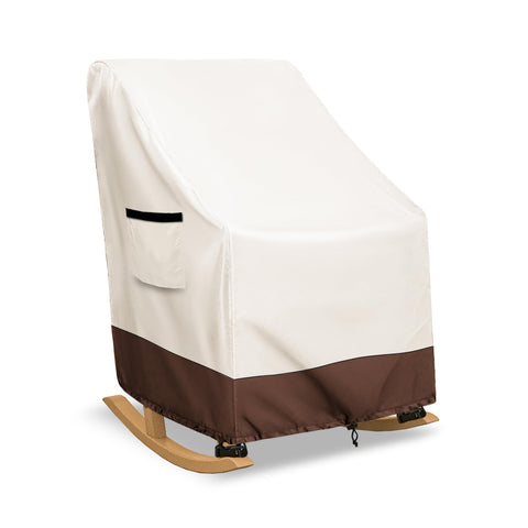 Exokugo rocking chair cover front view shows 600D waterproof protection for outdoor use.
