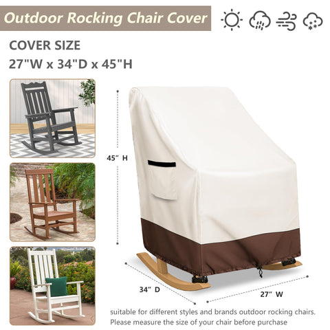 Exokugo rocking chair cover side view highlights weatherproof durability for outdoors.