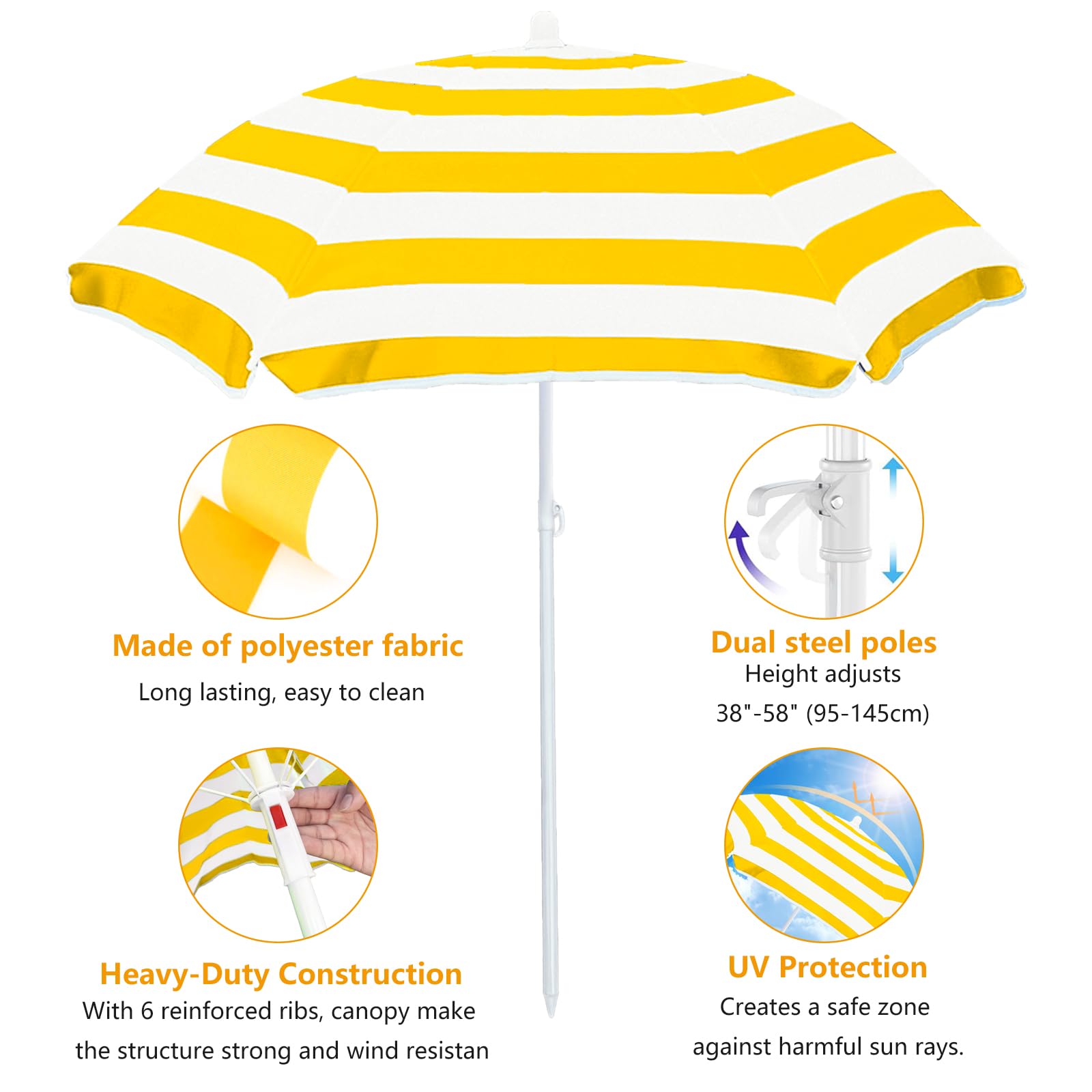 Exokugo heavy-duty frame resists wind for reliable shade.