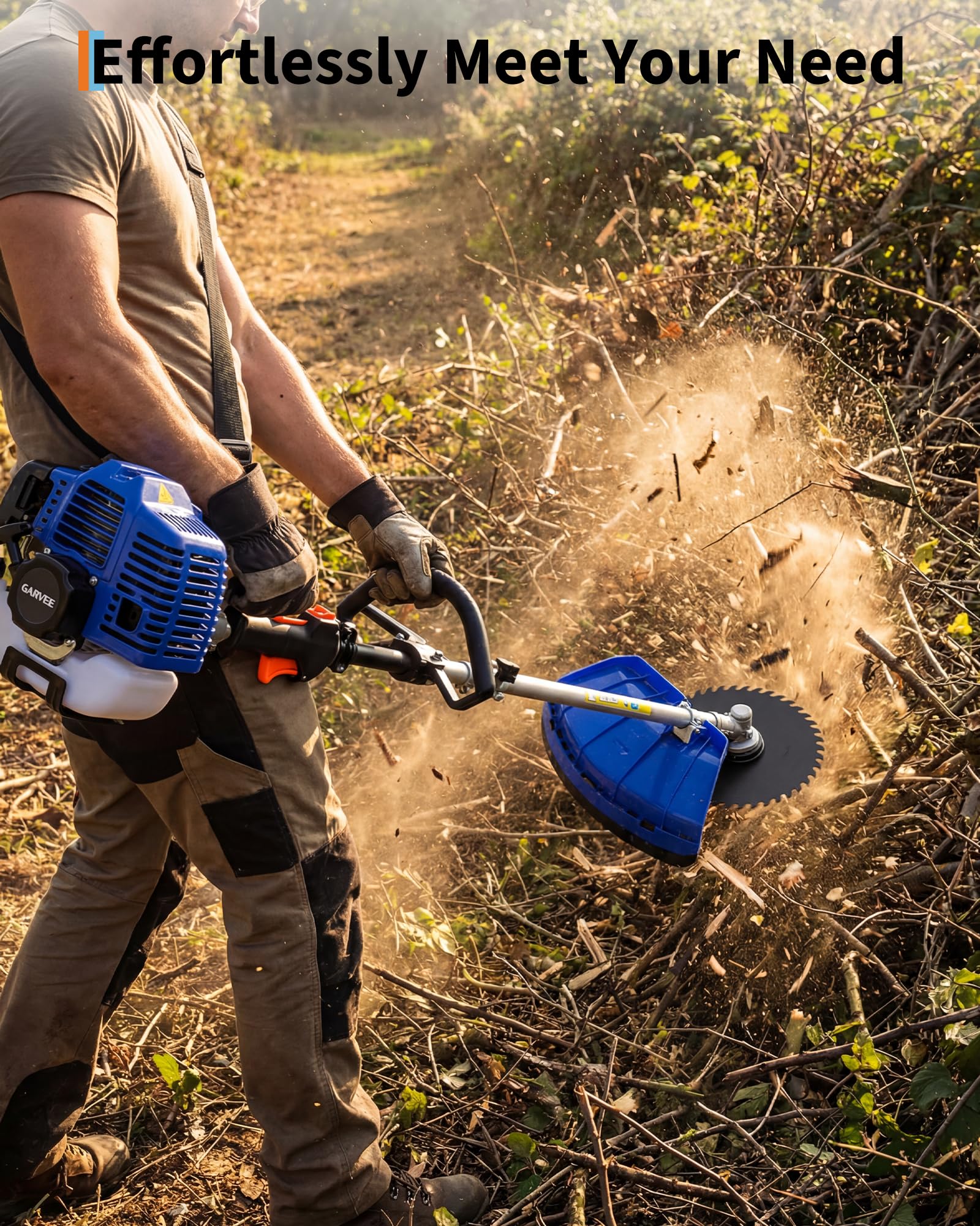 ExploreHorizon 52cc weed wacker side view highlights ergonomic balance with shoulder strap