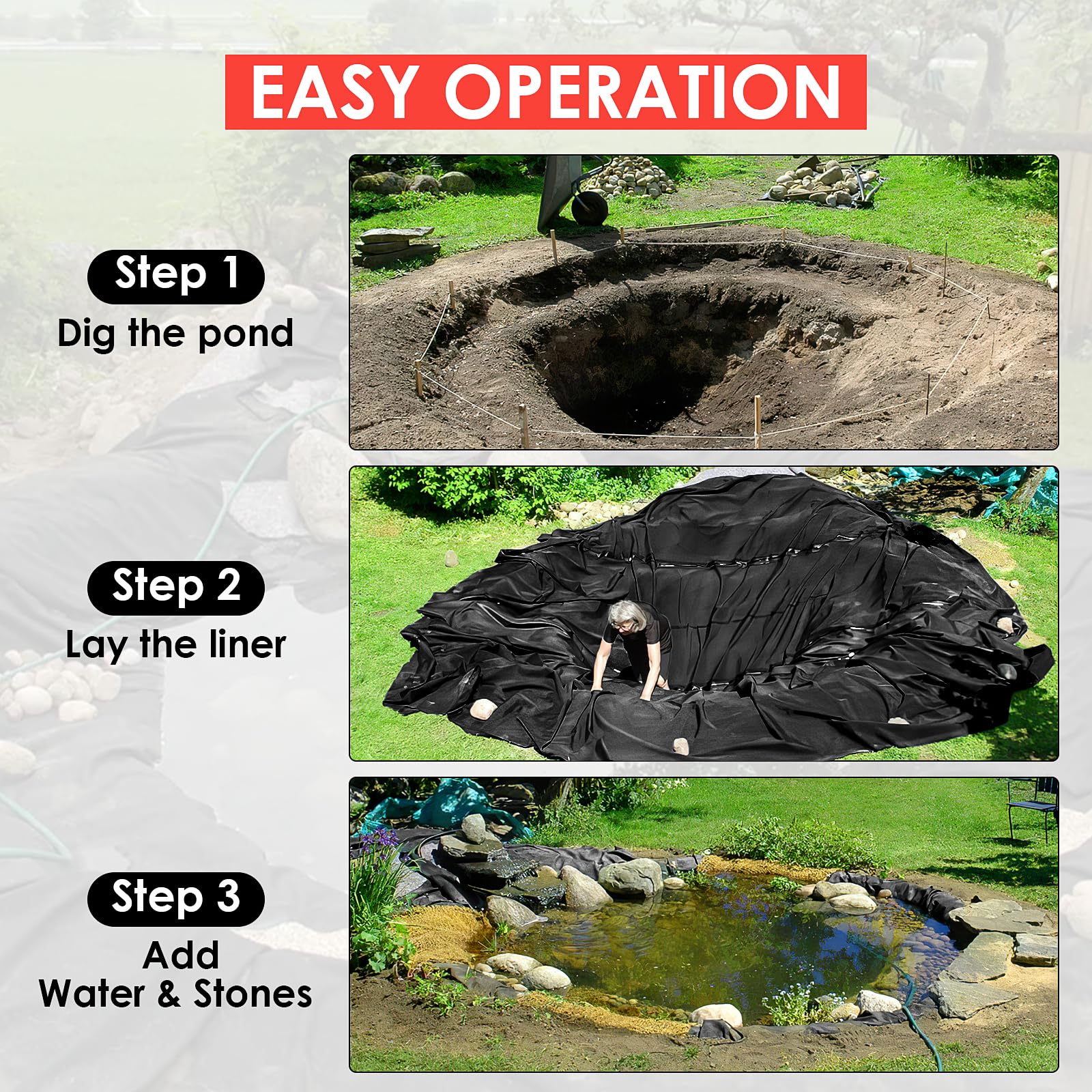 ExploreHorizon pond liner easily cuts to fit curves and contours
