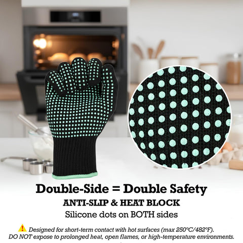 Exprosiflux elastic cuff design providing snug fit and heat barrier during cooking.