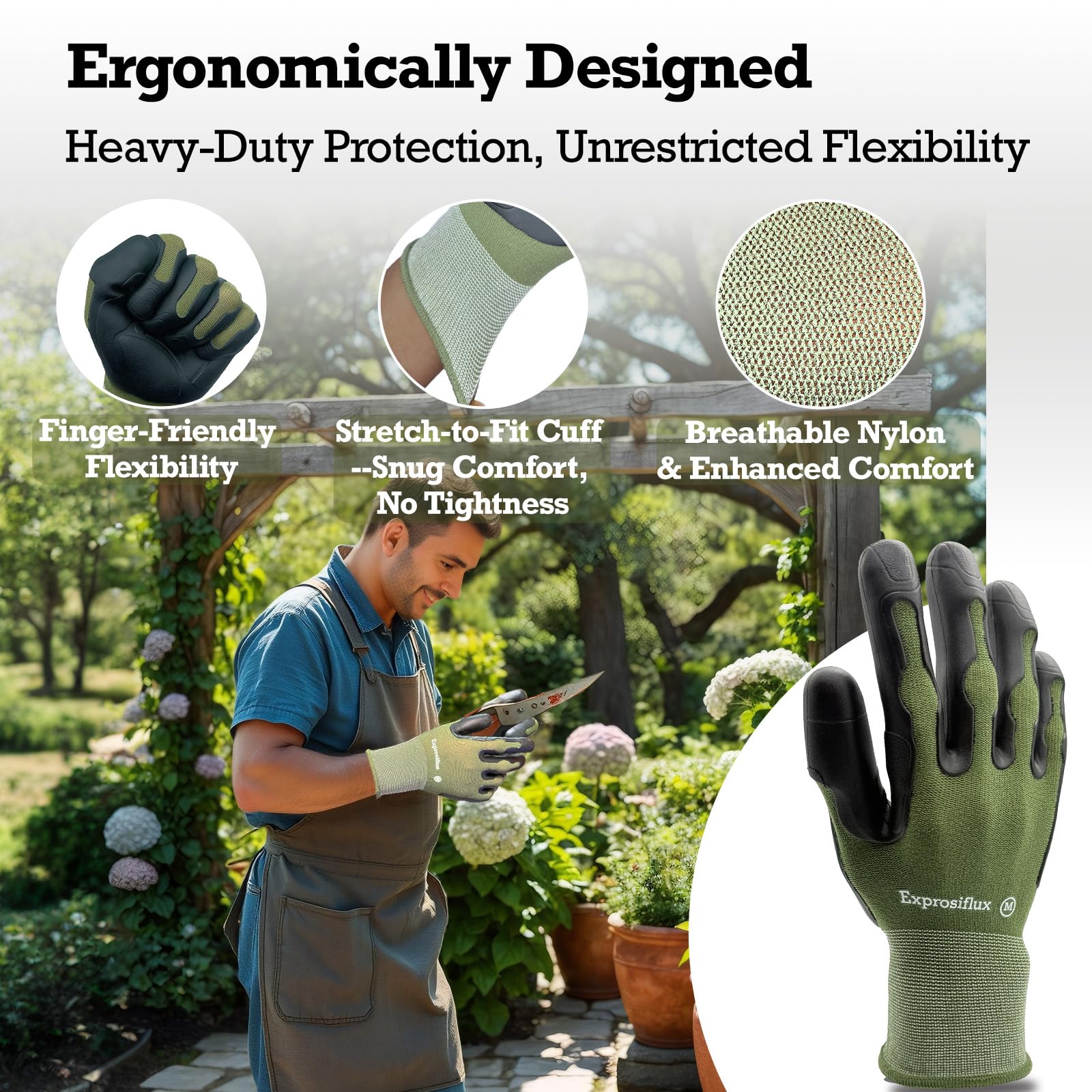 Exprosiflux non-slip palm enables precise seed handling and potting.