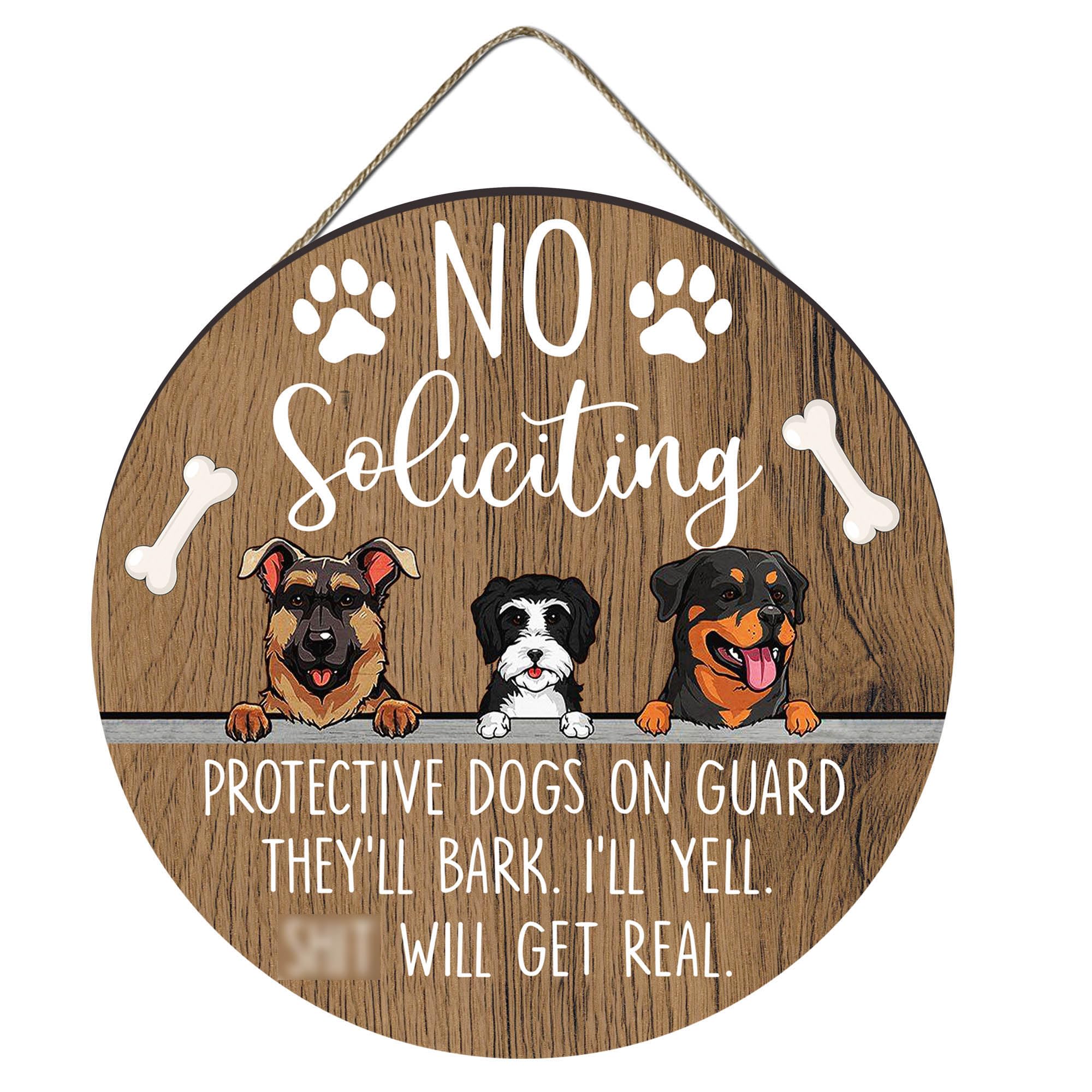 EXQUIDECA round no-soliciting plaque on the front door provides polite privacy.